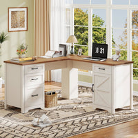 59” L Shaped Executive Desk With Power Outlets