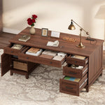 60" Wooden Home Office Desk with File Drawers, Executive Desk with Adjustable Cabinet