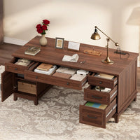 60" Wooden Home Office Desk with File Drawers, Executive Desk with Adjustable Cabinet