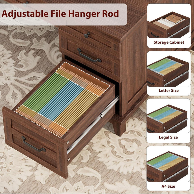 60" Wooden Home Office Desk with File Drawers, Executive Desk with Adjustable Cabinet