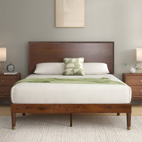 Hermes Contemporary Modern Solid Wood Platform Bed with Adjustable Headboard