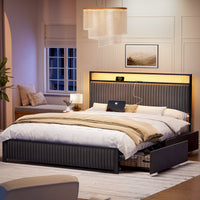 Antioch Upholstered Platform Bed with Drawer Storage & Charging Station