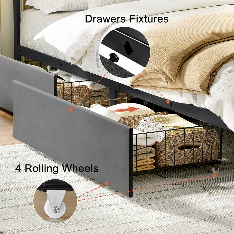 Antioch Upholstered Platform Bed with Drawer Storage & Charging Station
