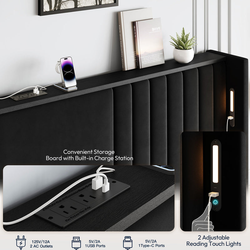 Velvet Upholstered Wingback Platform Bed