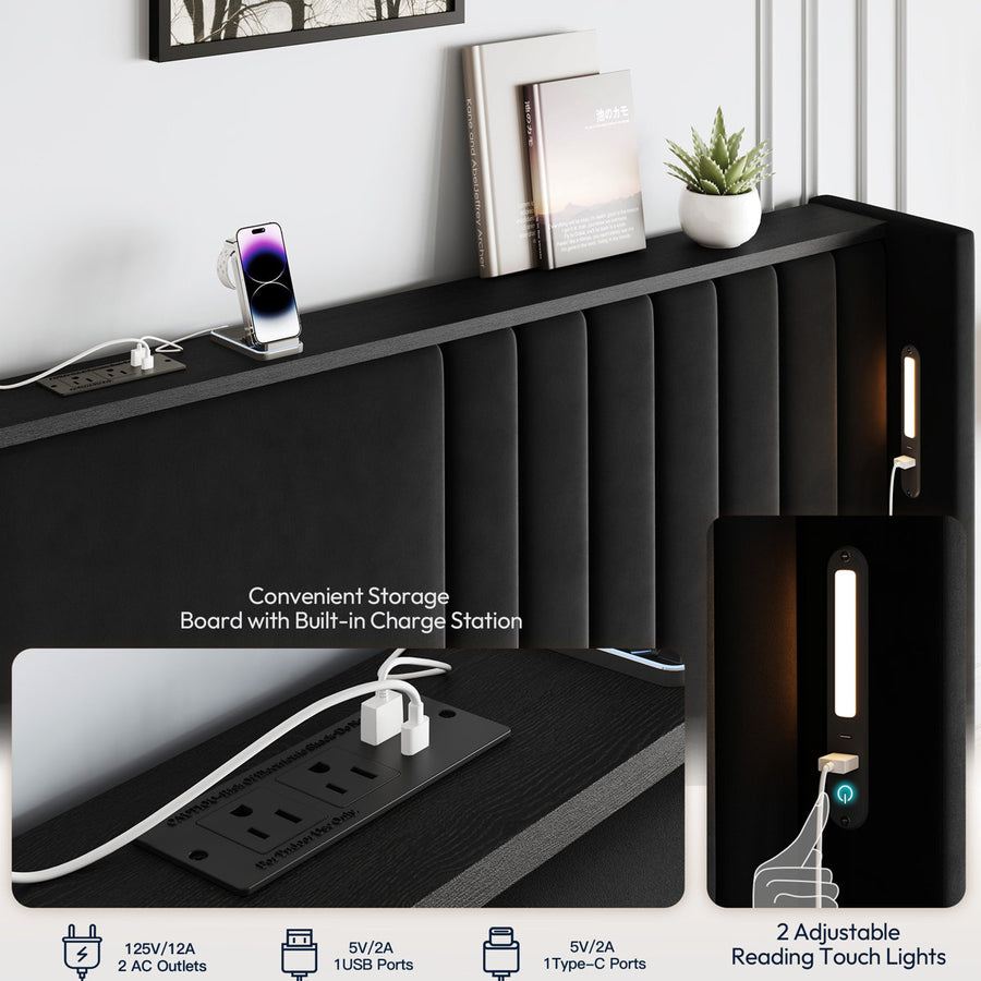 Velvet Upholstered Wingback Platform Bed