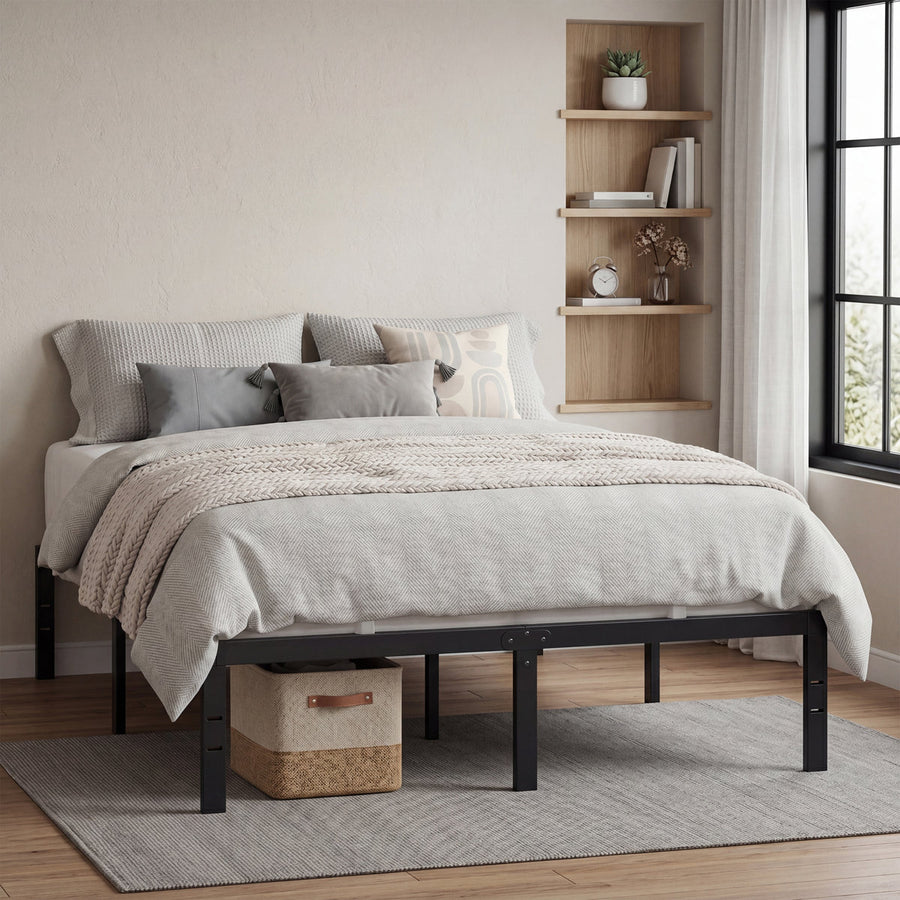 14" Heavy-Duty Metal Platform Bed Frame, 1100 Lbs Capacity, No Box Spring, Under-Bed Storage