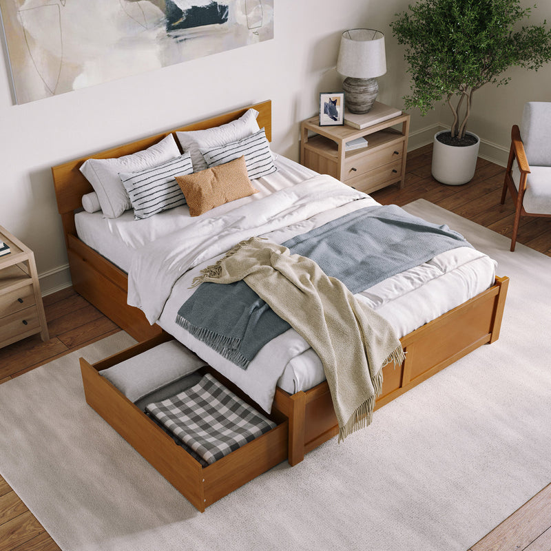 Orlando Solid Wood Platform Bed with Panel Footboard & Storage Drawers