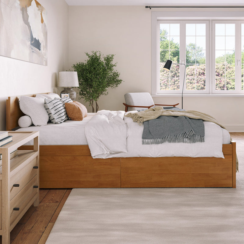 Orlando Solid Wood Platform Bed with Panel Footboard & Storage Drawers