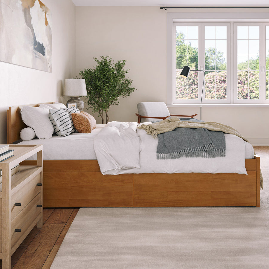 Orlando Solid Wood Platform Bed with Panel Footboard & Storage Drawers