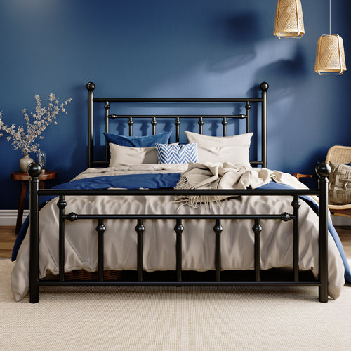 Vintage Iron Bed Frame With Elegant Headboard - Sturdy Construction, Spacious Under-Bed Storage, And Easy Assembly