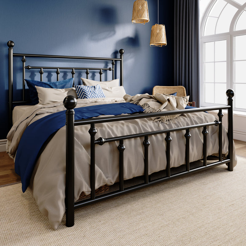Vintage Iron Bed Frame With Elegant Headboard - Sturdy Construction, Spacious Under-Bed Storage, And Easy Assembly
