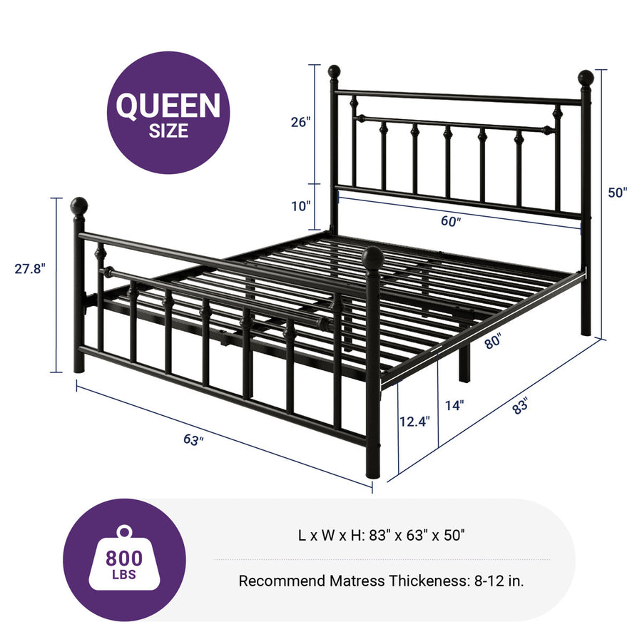 Vintage Iron Bed Frame With Elegant Headboard - Sturdy Construction, Spacious Under-Bed Storage, And Easy Assembly