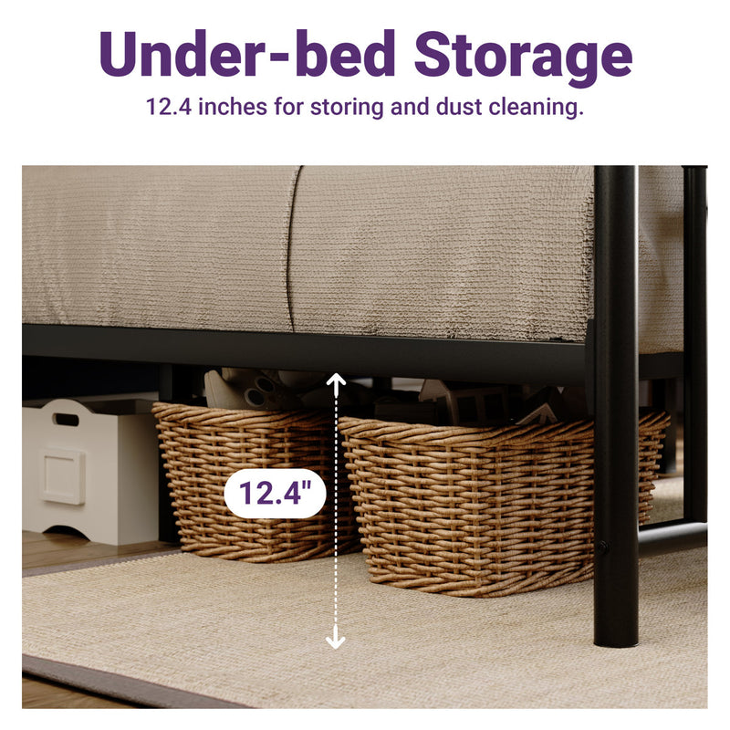 Vintage Iron Bed Frame With Elegant Headboard - Sturdy Construction, Spacious Under-Bed Storage, And Easy Assembly