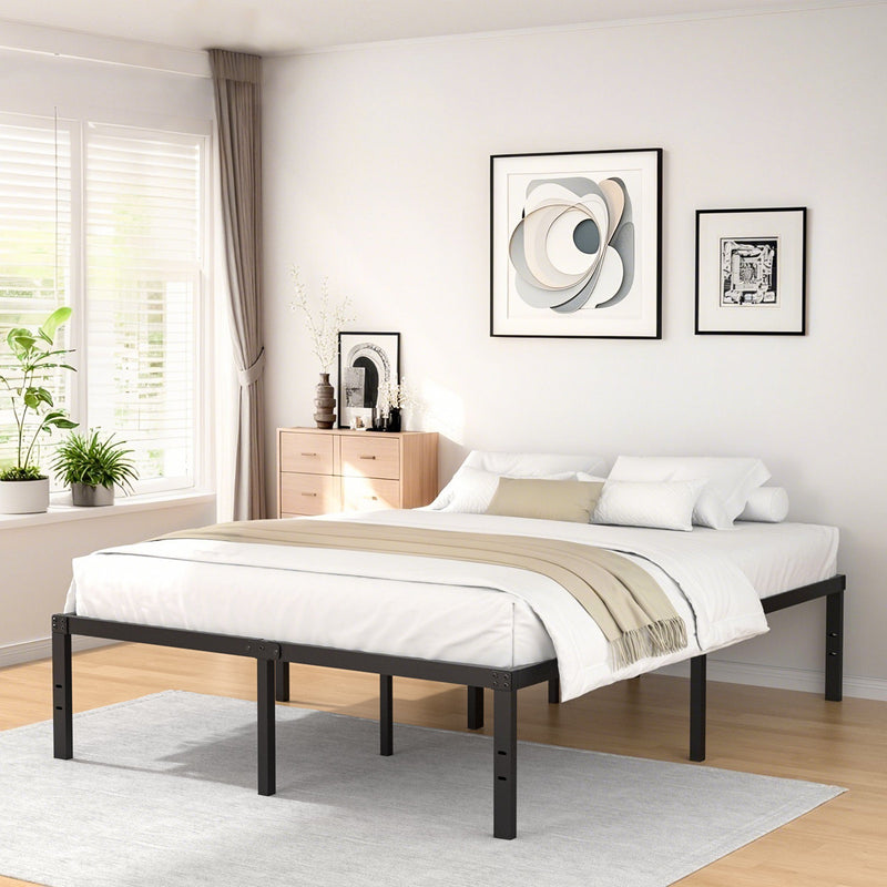 Turberville 16'' Black Metal Platform Bed Frame With 11-leg-support, No Box Spring Needed, Queen Size