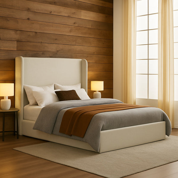 Caron Upholstered Wingback Bed, Boxspring Required