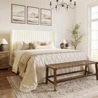 Candler Velvet Upholstered Platform Bed with Wingback Headboard and Wooden Slats