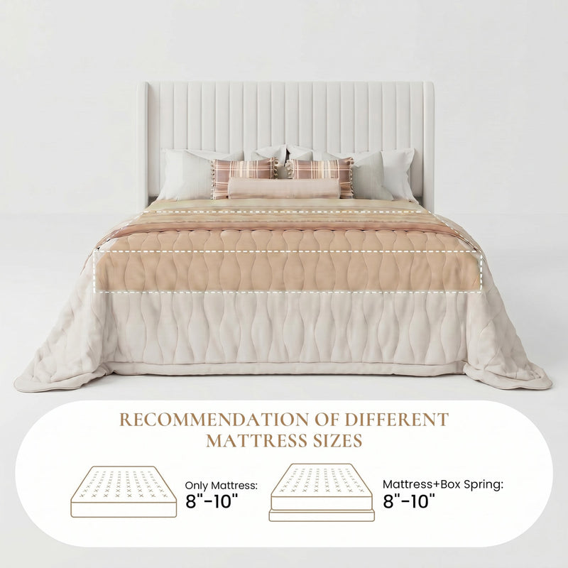Candler Velvet Upholstered Platform Bed with Wingback Headboard and Wooden Slats