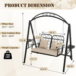 3-Person Outdoor Canopy Porch Swing Chair, Breathable Textilene Seat & Armrests, Adjustable Canopy Shade, Heavy-Duty Powder-Coated Steel Frame for Patio, Backyard, Poolside & Balcony, Beige
