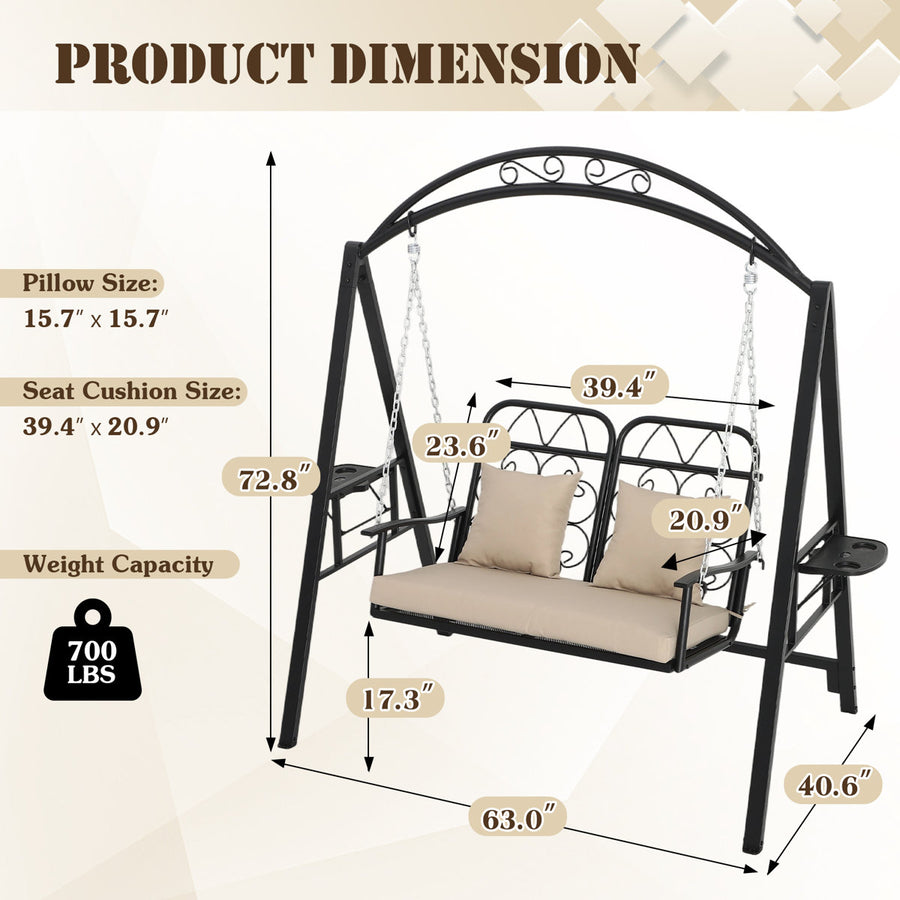 3-Person Outdoor Canopy Porch Swing Chair, Breathable Textilene Seat & Armrests, Adjustable Canopy Shade, Heavy-Duty Powder-Coated Steel Frame for Patio, Backyard, Poolside & Balcony, Beige