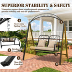 3-Person Outdoor Canopy Porch Swing Chair, Breathable Textilene Seat & Armrests, Adjustable Canopy Shade, Heavy-Duty Powder-Coated Steel Frame for Patio, Backyard, Poolside & Balcony, Beige