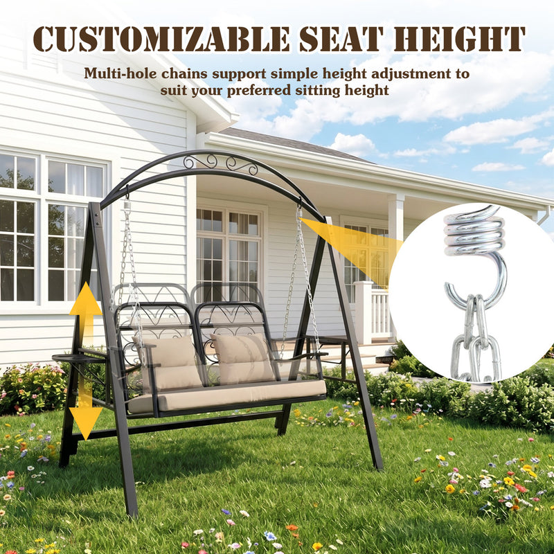 3-Person Outdoor Canopy Porch Swing Chair, Breathable Textilene Seat & Armrests, Adjustable Canopy Shade, Heavy-Duty Powder-Coated Steel Frame for Patio, Backyard, Poolside & Balcony, Beige