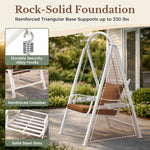 1 Person Porch Swing With Heavy-duty Metal Frame, Dual Side Trays And Adjustable Chains
