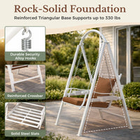 1 Person Porch Swing With Heavy-duty Metal Frame, Dual Side Trays And Adjustable Chains