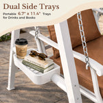 1 Person Porch Swing With Heavy-duty Metal Frame, Dual Side Trays And Adjustable Chains