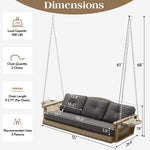 3-Seat Wicker Hanging Porch Swing With Cup Holders & Cushions, Heavy Duty Outdoor Patio Swing Bench With Chains For Porch, Patio, Backyard