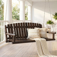 Wood Porch Swing, 3-Person Hanging Bench with Heavy-Duty Chains, 900 LBS Outdoor Swing Chair for Patio, Garden, Yard, Front Porch