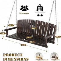 Wood Porch Swing, 3-Person Hanging Bench with Heavy-Duty Chains, 900 LBS Outdoor Swing Chair for Patio, Garden, Yard, Front Porch