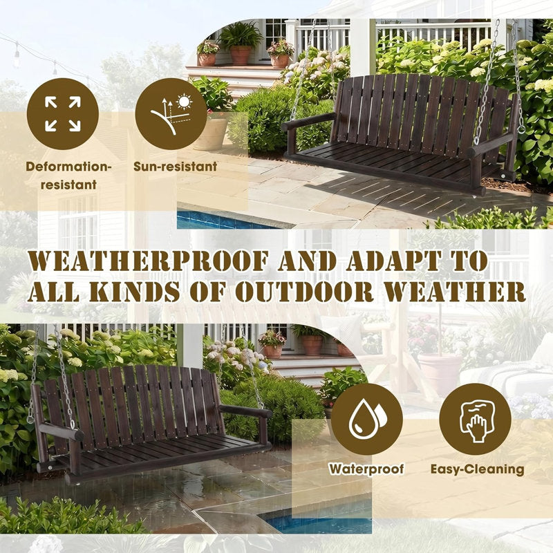 Wood Porch Swing, 3-Person Hanging Bench with Heavy-Duty Chains, 900 LBS Outdoor Swing Chair for Patio, Garden, Yard, Front Porch