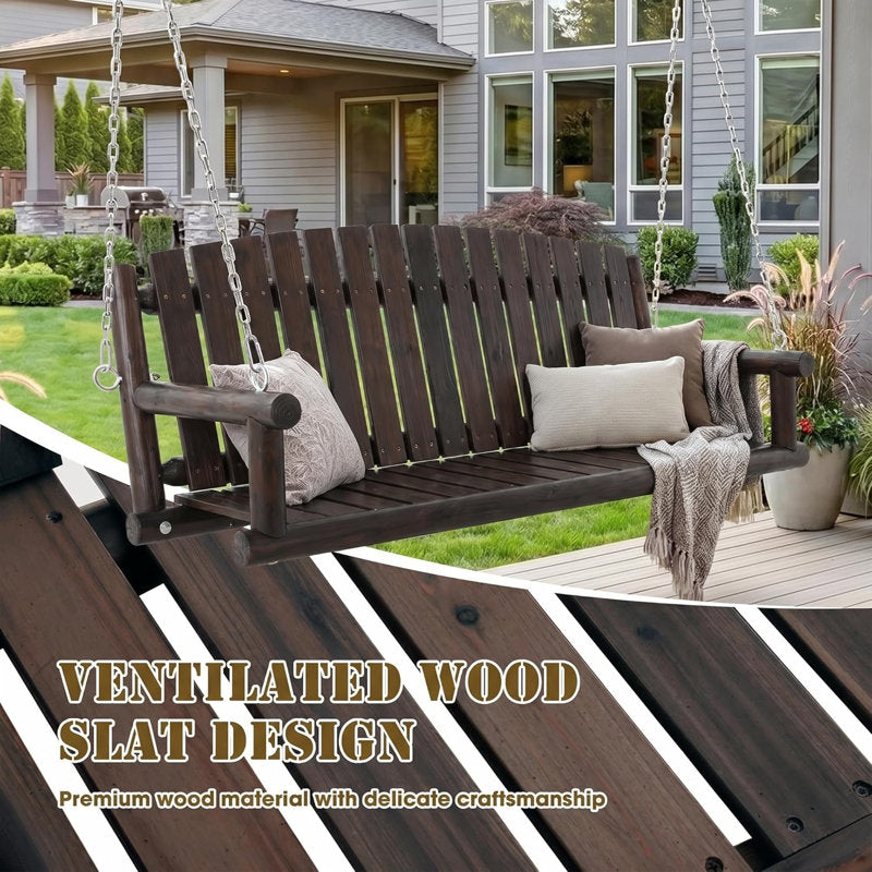 Wood Porch Swing, 3-Person Hanging Bench with Heavy-Duty Chains, 900 LBS Outdoor Swing Chair for Patio, Garden, Yard, Front Porch