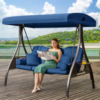 Fassold Outdoor Patio Swing Chair for 3 People, with Removable Cushion and Convertible Canopy