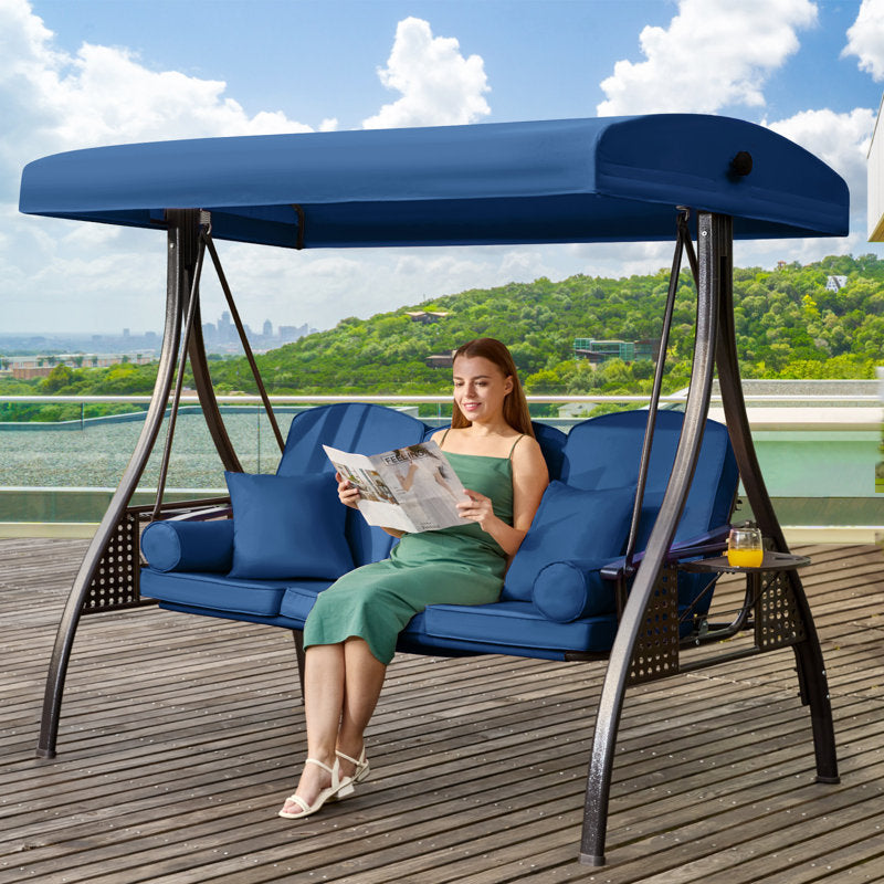 Fassold Outdoor Patio Swing Chair for 3 People, with Removable Cushion and Convertible Canopy