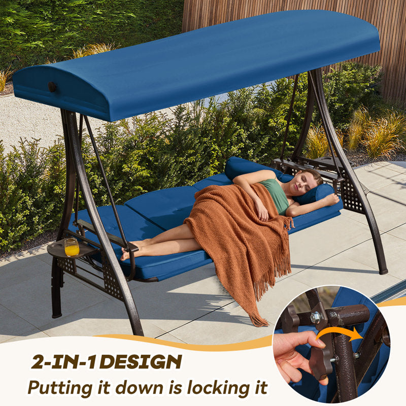 Fassold Outdoor Patio Swing Chair for 3 People, with Removable Cushion and Convertible Canopy