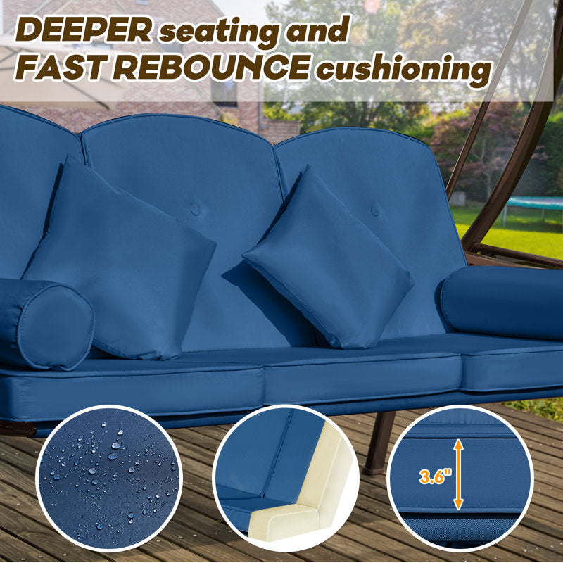 Fassold Outdoor Patio Swing Chair for 3 People, with Removable Cushion and Convertible Canopy