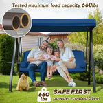 Fassold Outdoor Patio Swing Chair for 3 People, with Removable Cushion and Convertible Canopy