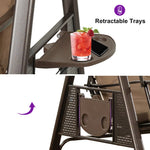 Deluxe Outdoor Patio Porch 2-seat Swing with Stand and Cup Holders and Cushions and Canopy and Pillow Included, Beige