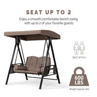 Deluxe Outdoor Patio Porch 2-seat Swing with Stand and Cup Holders and Cushions and Canopy and Pillow Included, Beige