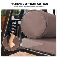 Deluxe Outdoor Patio Porch 2-seat Swing with Stand and Cup Holders and Cushions and Canopy and Pillow Included, Beige