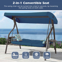 Manhattan Porch Swing w/Rotatable Canopy, 2 in 1 Patio Swing Bed and Swing Chair