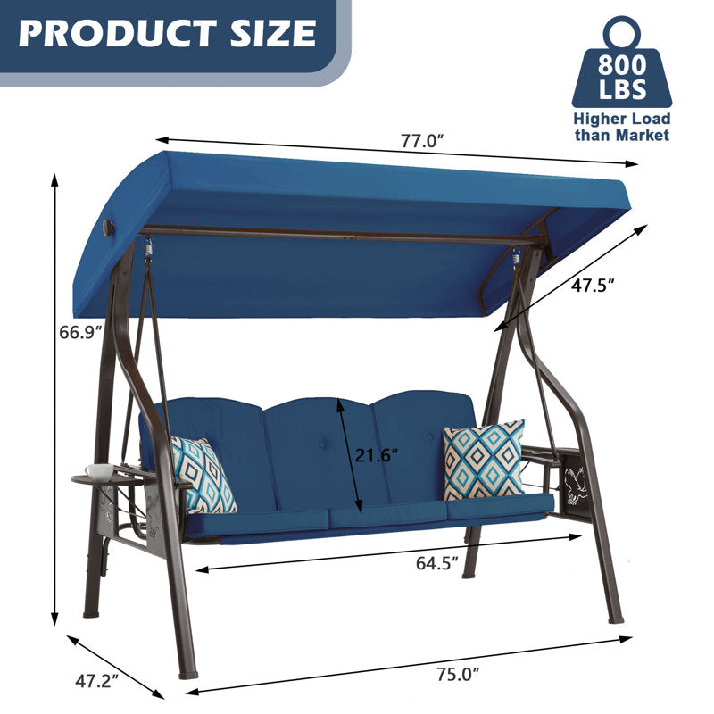 Manhattan Porch Swing w/Rotatable Canopy, 2 in 1 Patio Swing Bed and Swing Chair