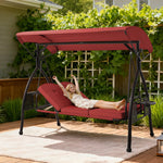 3 Seat Outdoor Porch Patio Swing With Adjustable Canopy, 3-In-1 Convertible Swing Bed With Cushion & Cup Holder For Adults, Yard Deck Garden