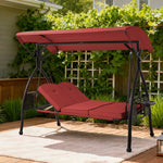 3 Seat Outdoor Porch Patio Swing With Adjustable Canopy, 3-In-1 Convertible Swing Bed With Cushion & Cup Holder For Adults, Yard Deck Garden