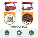3 Seat Outdoor Porch Patio Swing With Adjustable Canopy, 3-In-1 Convertible Swing Bed With Cushion & Cup Holder For Adults, Yard Deck Garden