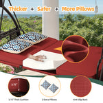 3 Seat Outdoor Porch Patio Swing With Adjustable Canopy, 3-In-1 Convertible Swing Bed With Cushion & Cup Holder For Adults, Yard Deck Garden