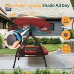 3 Seat Outdoor Porch Patio Swing With Adjustable Canopy, 3-In-1 Convertible Swing Bed With Cushion & Cup Holder For Adults, Yard Deck Garden