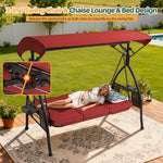 3 Seat Outdoor Porch Patio Swing With Adjustable Canopy, 3-In-1 Convertible Swing Bed With Cushion & Cup Holder For Adults, Yard Deck Garden