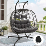 2 Person Outdoor/Indoor Porch Swings With Stand Double Hanging Egg Chair With Cozy Cushion And Cover